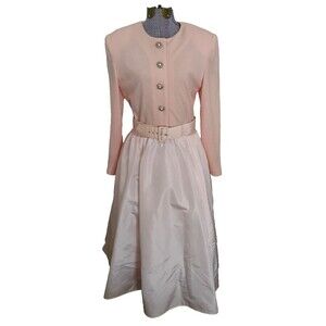 Vtg Victor Costa Dress Pink Button Front Satin Midi Formal Cocktail Elegant 10